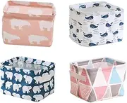 [ASFINS] Changing Table Organiser, Pack of 4 Storage Baskets, Children's Fabric Storage Baskets, Storage Box, with 2 Handles on Both Sides, Linen and Fabric Boxes (20 x 14 x 15.5 cm) -B004