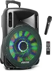 Fenton FT15LED PA Speaker Portable LED/Microphone/Remote Karaoke 15" 800W W/Battery Light Show