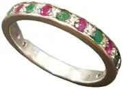 [Generic] 1ct Round Cut Pink Created Ruby Alternate Emerald Half Eternity Band White Gold Plated