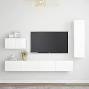 TV Stand Cabinet Set White Engineered Wood - Living Room Entertainment Center, Stands for Television, Storage Shelf, Modern Furniture, Media Console & Room