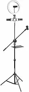 VONYX RL25 LED Ring Light USB Fill-in Lighting Set with Microphone Stand & Live Vlog Video Chat Selfie 3X Phone Holders