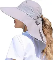 [SENWAI] Womens Sun Hat Outdoor UV Protection Wide Brim Fishing Hat with Ponytail Hole Neck Flap for Beach Hiking Camping