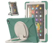 Silicone + PC Protective Case with Holder & Shoulder Strap For Amazon Kindle Fire HD 10 2021(Emerald Green)