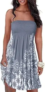 [Generic] Reverse Tie Dye Rainbow Smocked Spaghetti Strap Summer Mini Dress for Women Casual Beach Sleeveless Swing A Line Dresses