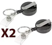 NEW MINI RETRACTABLE BLACK BADGE ID HOLDER BELT CLIP 24 CORD PULL KEY CHAIN RING