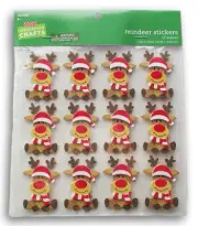 Reindeer Santa Hat Foam Stickers for Holiday Crafts 12 Pieces Decorative Stic...