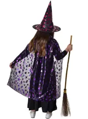 Sparkly Girls Pink Witch Hat and Cape Costume Set