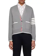 Thom Browne 4-Bar Striped Buttoned Cardigan 2,3,4,5 light gray