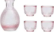 Pink Glass Sake Set Include 1 Sake Bottle and 4 Sake Cups Sake Set Glasses Sake Drinkware Sake Tea Sake Cups Sake Drinking Set