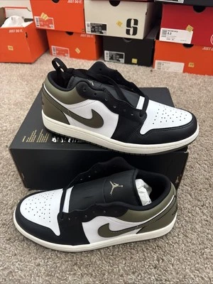 Size 9 - Air Jordan 1 Low Black Toe Medium Olive ( 553558/092)