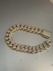 15MM Miami Cuban Link ICED Bracelet FULL OF BAGUETTES 9”