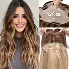 15*16CM Remy Human Hair Women Clip In Topper Hairpiece Top Toupee Wigs Silk Base