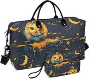 [YXYZRMY] Travel Duffel Bag Halloween Pumpkins Moon Orange Gym Bag Sports Tote Bag with Multiple Interior Pockets Shoulder Weekender Bag for Women Men with Toiletry Bag 20.5”x 7.9”x 13.8, Multi-Colored