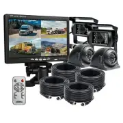 7" Quad Split Monitor Side View Reverse 4 Camera For Heavy Duty Truck Bus Carvan