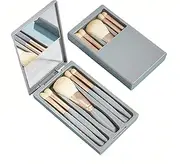 5-Piece Professional Makeup Brush Set with Mirror & Travel Case | Hypoallergenic Vegan Bristles for Sensitive Skin | Luxury Gift-Ready Box, Portable Cosmetic Kit for Brides, Travel, On-the-Go Touchups