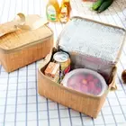 Portable Rattan Lunch Bag Waterproof Thermal Food Storage Box Tote Lunch BaU _wa