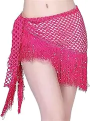[Generic] Belly Dance Hip Scarf Belly Dance Waist Chain Hip Towel Wrap Skirt Beginner Practice Clothes Sequins Tassels Hollow Out Fart Curtain Dance Waist Towel Belly Dance Waist Belt