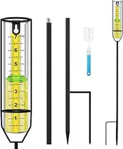 Rain Gauge Outdoor Large Numbers with Float Marker Easy to Read,7" Thickened Transparent Plastic Unbreakable Rain Measuring Tool with Brush for Garden, Yard, Patio and Farm, Yellow