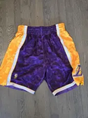BAPE LA Lakers Mitchell & Ness NBA S SMALL Jersey Shorts Purple Yellow NWT