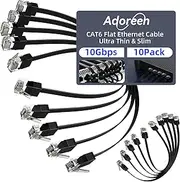 Cat 6 Flat Ethernet Cable 2 Ft/10 Pack, High-Speed Internet Network Cable with Low Profile&Compact RJ45 Connector, Thin Slim Flexible Short Patch Cord, 10Gbps, POE for Cat6 Cat 5e 5, Black