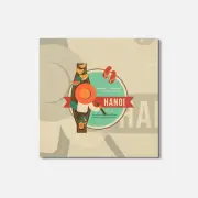 Vietnam Hanoi Badge 4'' X 4'' Square Wooden Coaster
