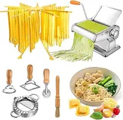 [Baderke] Pasta Maker Machine with Pasta Drying Rack and Ravioli Stamp Maker Cutter, Stainless Steel Manual Hand Press Adjustable Thickness for Spaghetti, Fettuccini, Lasagna or Homemade Dumpling Skins