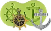 Funshowcase Anchor and Wheel Silicone Cake Decorating Candy Mould for Fondant Cake Decoration, Cupcake Topper, Polymer Clay, Crafting, Resin Epoxy, Jewelry Making 8.3x4.5x0.9cm