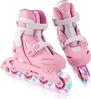 Children's Roller Skates for Girls, Adjustable 4 Sizes Inline Roller Skates Quad with Luminous Wheels for Children Girls