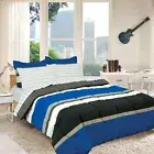 Blue Black Gray Grey Striped 7 pc Comforter Sheet Set Twin XL Full Queen Bed Bag