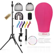 63inch Tall Wig Stand Tripod with Head, 22in Canvas Mannequin Head with Adjus...