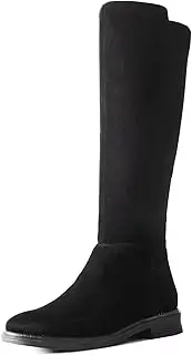 [Shoe'N Tale] Women's Knee High Boots Flat Low Heel Stretchy Round Toe with Side Zipper