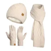 Winter Beanie Warm Hat Long Scarf Touchscreen Glove Set with Fleece Lined Sku...