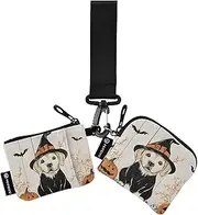 [XYMZR] Mini Zip Around Wristlet keychain Wallet Pumpkin Labrador Witch for Women Personalized Pattern Detachable Dual Pouch Wristlet Portable Wallet Phone Coin Purse, Multi-colored, One Size
