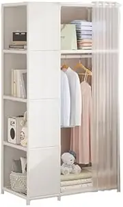 Portable Wardrobe Rack,Portable Canvas Wardrobe Organizer with Hanging Rail and Shelves for Bedroom Storage White 70x40x162cm