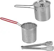 PRETYZOOM 1Set Stainless Steel Deep Fryer with Clip and Basket Small Frying Pot for Versatile Cooking for Home Use Quick Heating Practical Kitchen Essential