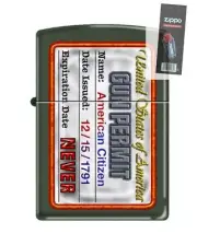 Zippo 221 Gun Permit Unite States of America Custom Lighter + FLINT PACK