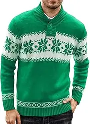 [HanZhuoAu] Men's Christmas Sweater Fashion Christmas Snowflake Print Xmas Knitted Pullover Tops