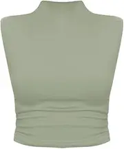 [Generic] Women Summer Clothing Casual Sleeveless T Shirt Ladies Backless High Neck Tops Slim Fashion Soild Color Crop Tops