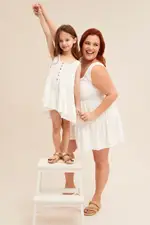 White Button Playsuit Scoop Neck Sleeveless