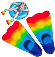 Kids Flippers for Swimming - Creative Rainbow Silicone Kids Swimming Fins,Professional Short Youth Swim Fin for Children Boys Girls Beginners Training