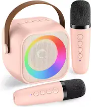 Portable Bluetooth Karaoke Machine for Kids & Adults - Mini Speaker with 2 Mics