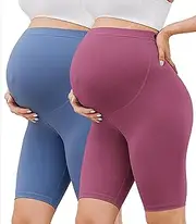[VALANDY] Creamlush Maternity Shorts Over The Belly - 8" Pregnancy Biker Shorts Women Lounge Yoga Pants
