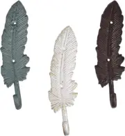 Decorative Rustic Iron Feathers Wall Coat Hooks (Set of 3)