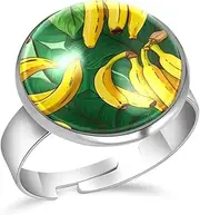 [FVQL] Adjustable Ring for Girls, cartoon pattern banana, 1.7cm/0.67inch, Glass, glass