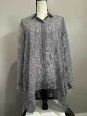 CHICOS Shirt Womens Size 2 Large Button Up Blouse Top Paisley Sheer White