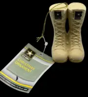 Kurt Adler U.S. Army Flocked Combat Boots Christmas Ornament Desert 3" New NWT