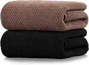 YURIRIA 2 Pack Bathroom Towels High Water Absorbent Towel Set Soft Towels for Bathrooms, Beach, Swimming Pool, Gym, and Spa (Black+Dark Coffee)