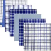 [Warwick & Vance] Pack Of 6 Mens/Gentlemens Check & Dyed Handkerchiefs, Blue Or Purple With Satin Stripe Borders, 100% Cotton, 40 x 40cm