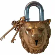 Lock Functional Antique Collectible Brass Finish Lion Padlock Lock with Keys