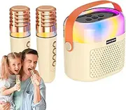 Small Karaoke Machine - 1200mAh Small Singing Device Karaoke - 2 Wireless Microphones, Karaoke Speaker, Home Karaoke System for Christmas Halloween